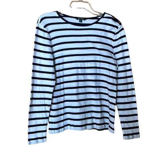 Lauren‎ Ralph Lauren Women’s Cotton LS Resort Nautical Striped Tee Size XL - Picture 1 of 5